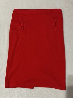 Popular Basics Red Pencil Skirt with Side Bow Accents